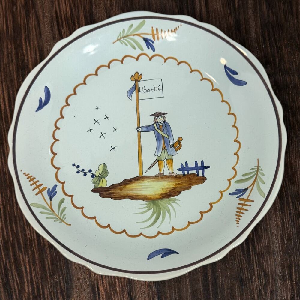 Antique French Faience 18th-century hand painted Liberte plate